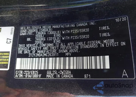 2021 Lexus Rx 350 F Sport Handling из США, поврежденный, VIN 2T2YZMDA2MC263911